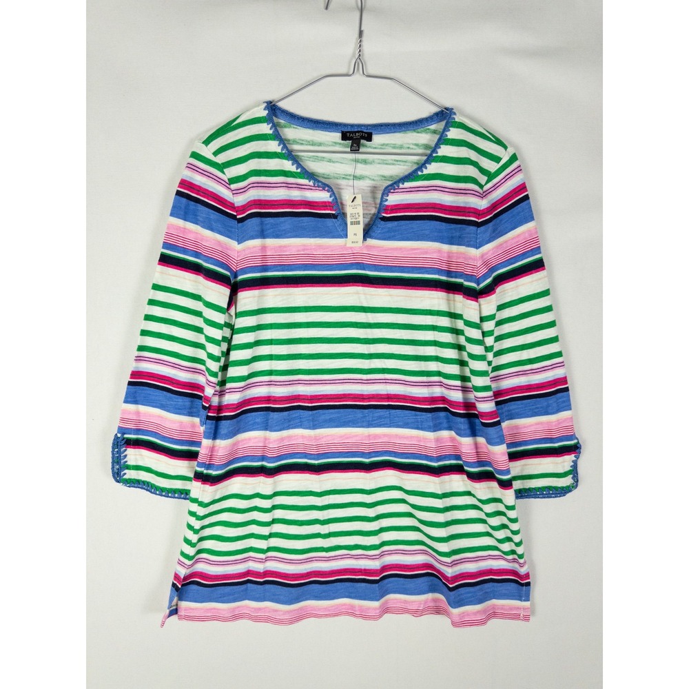 Talbots Petites Linen Cotton Striped Tunic Top Womens SP Multicolor Coastal Prep